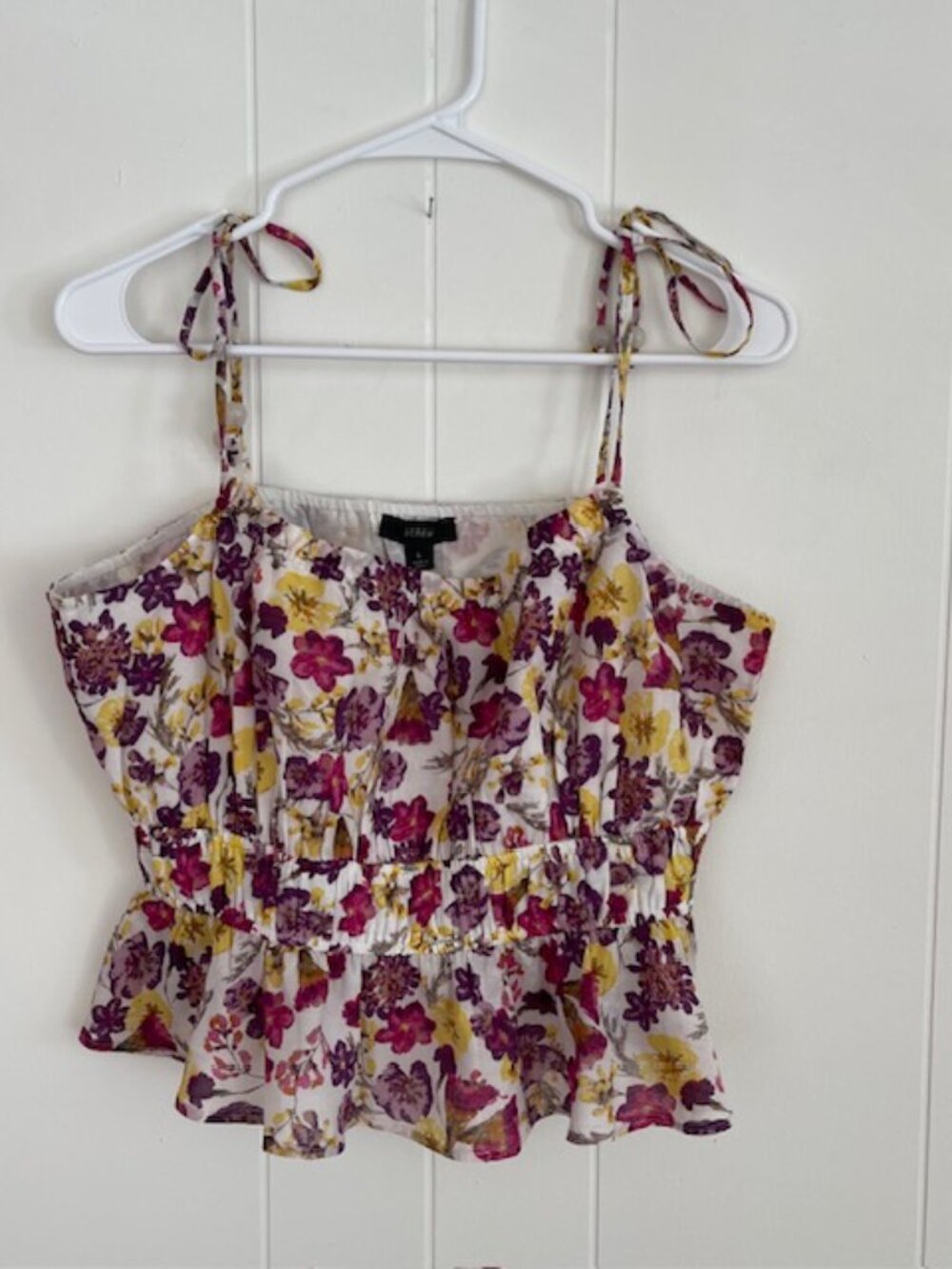 J.Crew NWT Floral Tie Strap Peplum Tank Top L 100% Cotton
